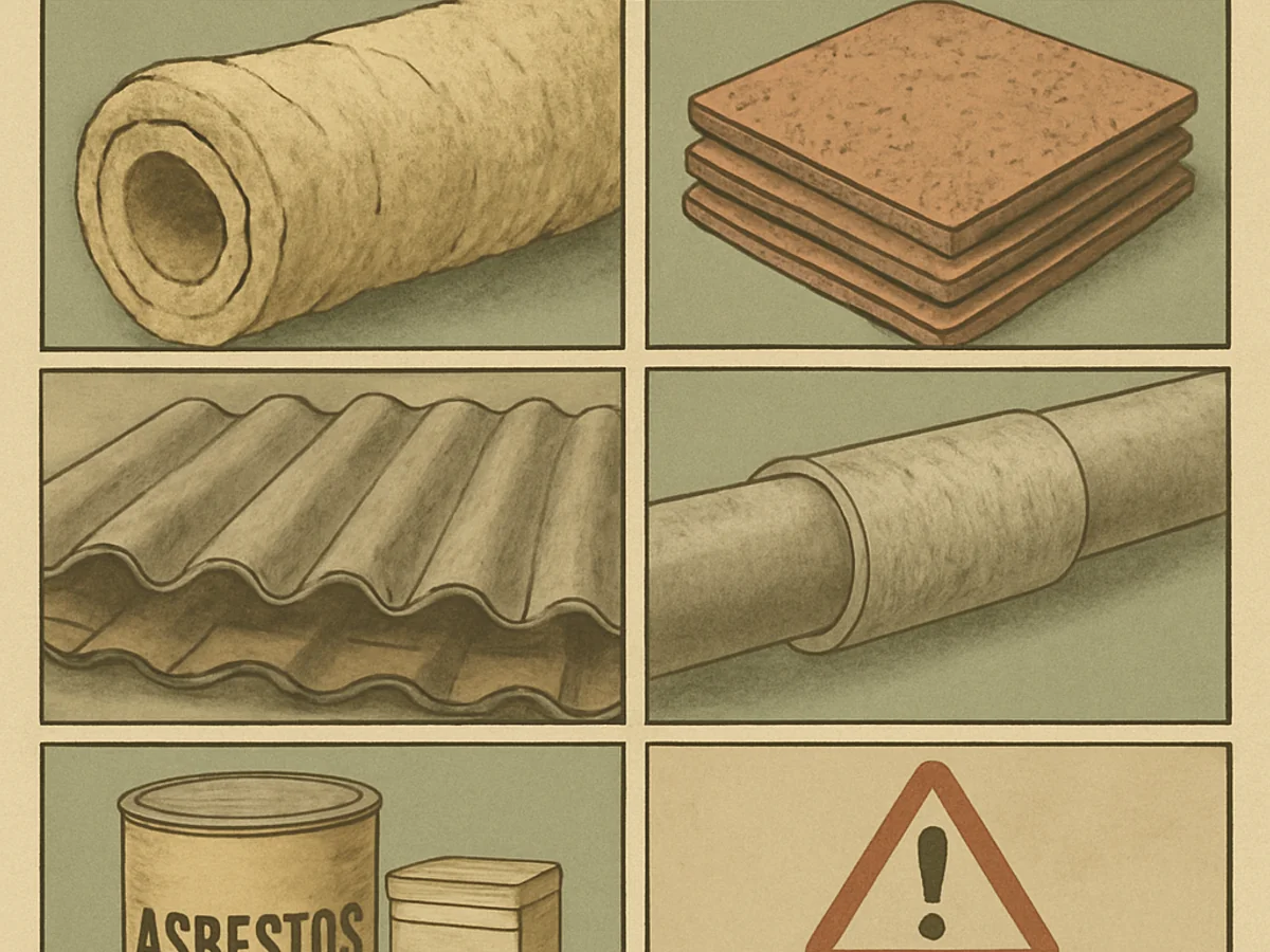 Collage of common asbestos-containing products historically used