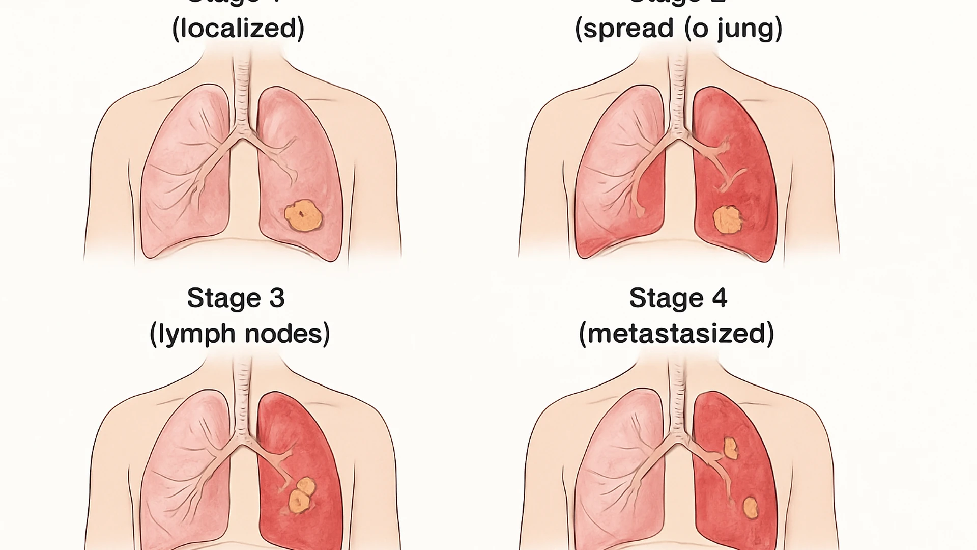 Diagram showing stage 2 mesothelioma with lymph node involvement